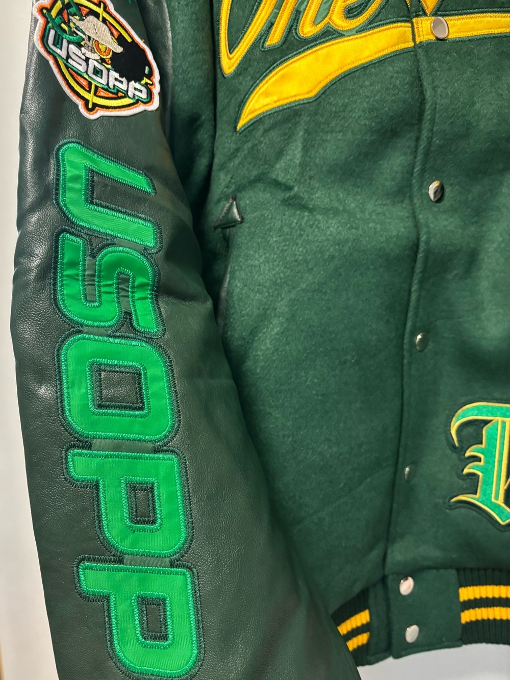 Dim Mak One Piece Green & Yellow Varsity Bomber Jacket Size XL View 5